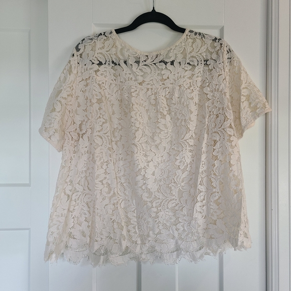 XL lace LOFT blouse top cream romantic 😍 - Picture 5 of 7